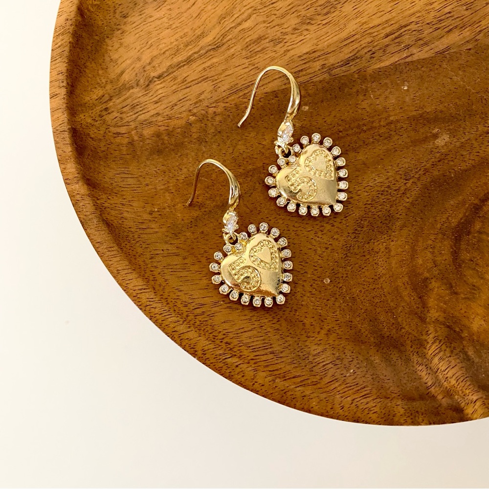 4/$15 50th Birthday Anniversary Gold Hearts Rhinestones Drop Dangled Earrings